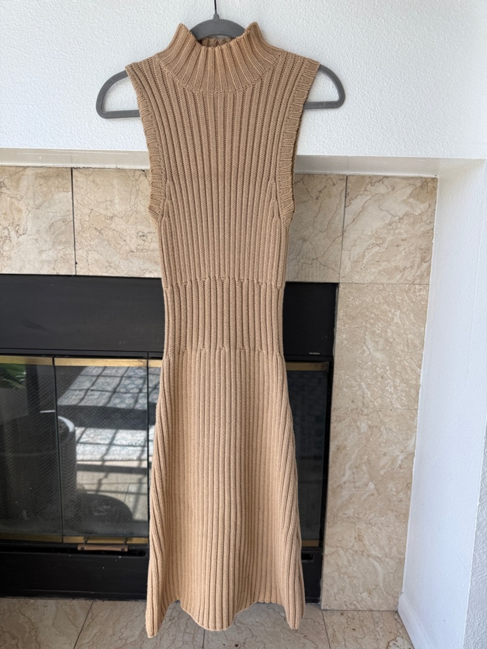 Moda International Sleeveless Ribbed Midi Dress in Camel